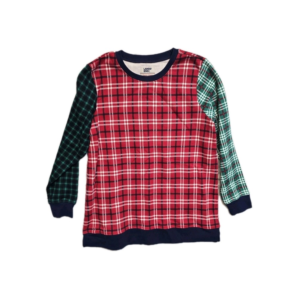 Lands End Women's Sweat Shirt Large 14-16 Serious Sweats Holiday Plaid